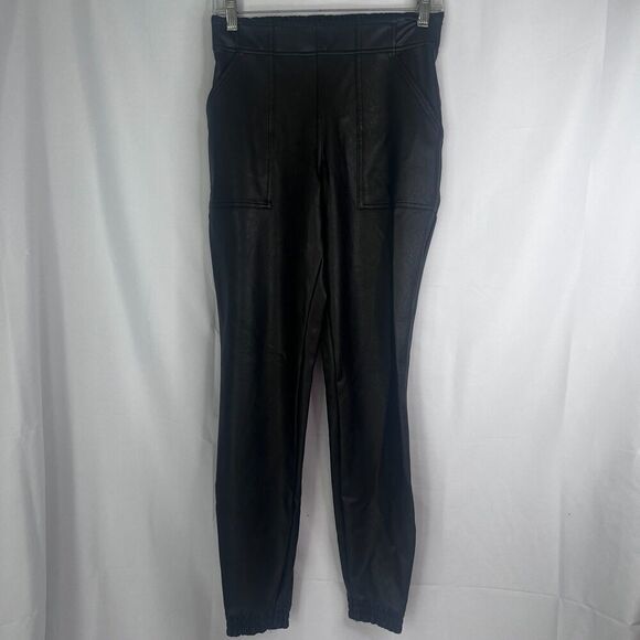Spanx Noir Faux Leather Like Black Pull On Joggers Stretchy Waist Size Small - Picture 13 of 13